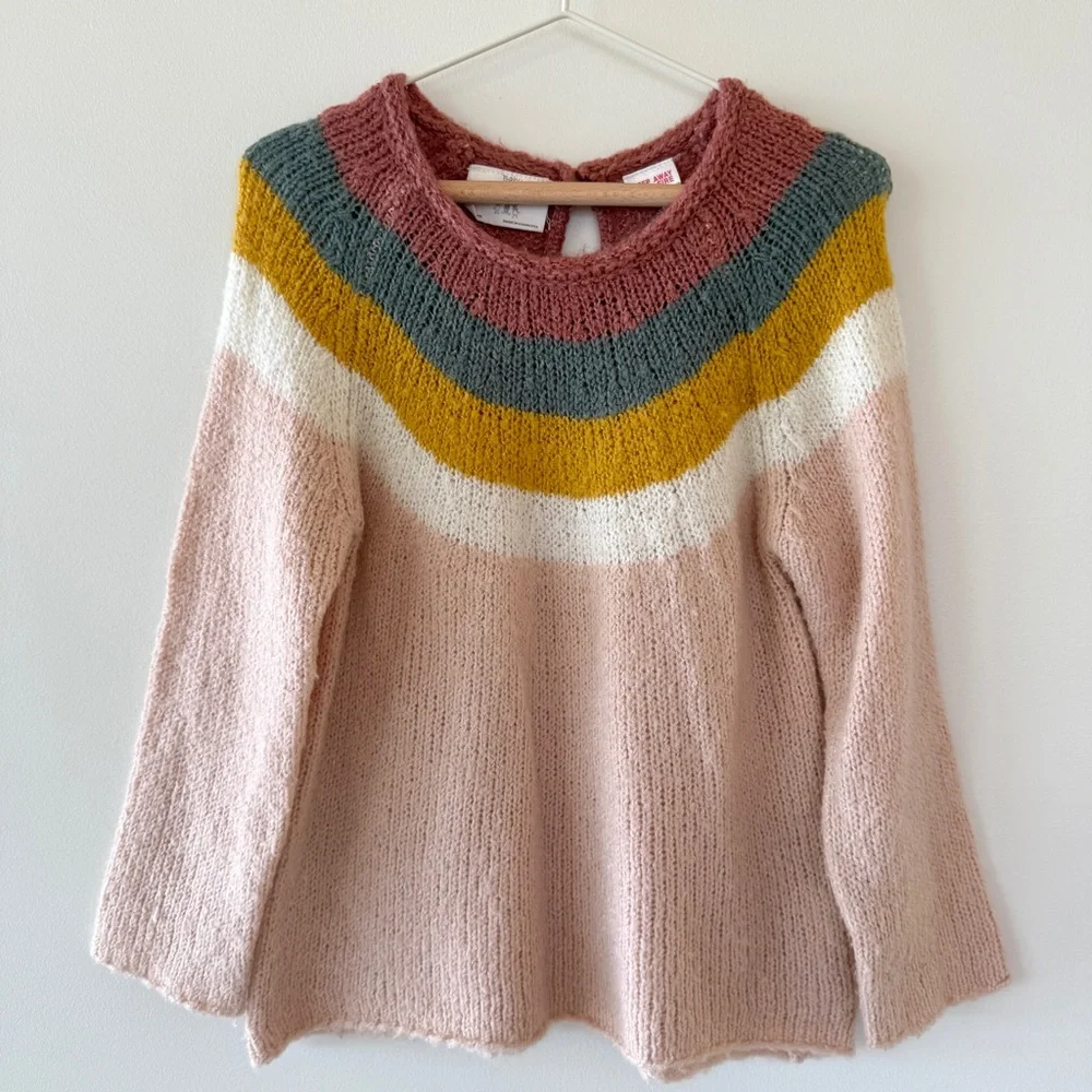 Zara Girls Rainbow Knit Sweater 3-4 | Dusty Pink Embroidered Yoke Pullover